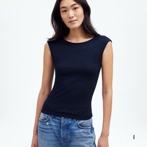 Madewell Navy Scoopneck Cap-Sleeve Tee
